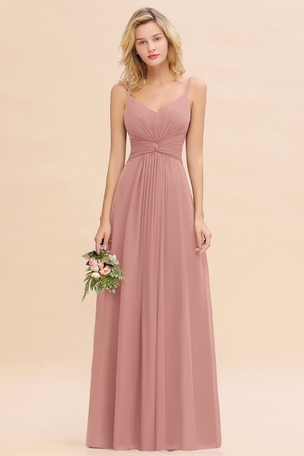 Elegant A-line Ruffles Spaghetti Straps Bridesmaid Dress