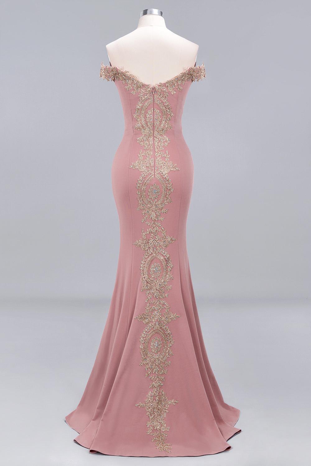 Dusty Rose Long Mermaid Off the Shoulder Satin Lace Formal Evening Dresses