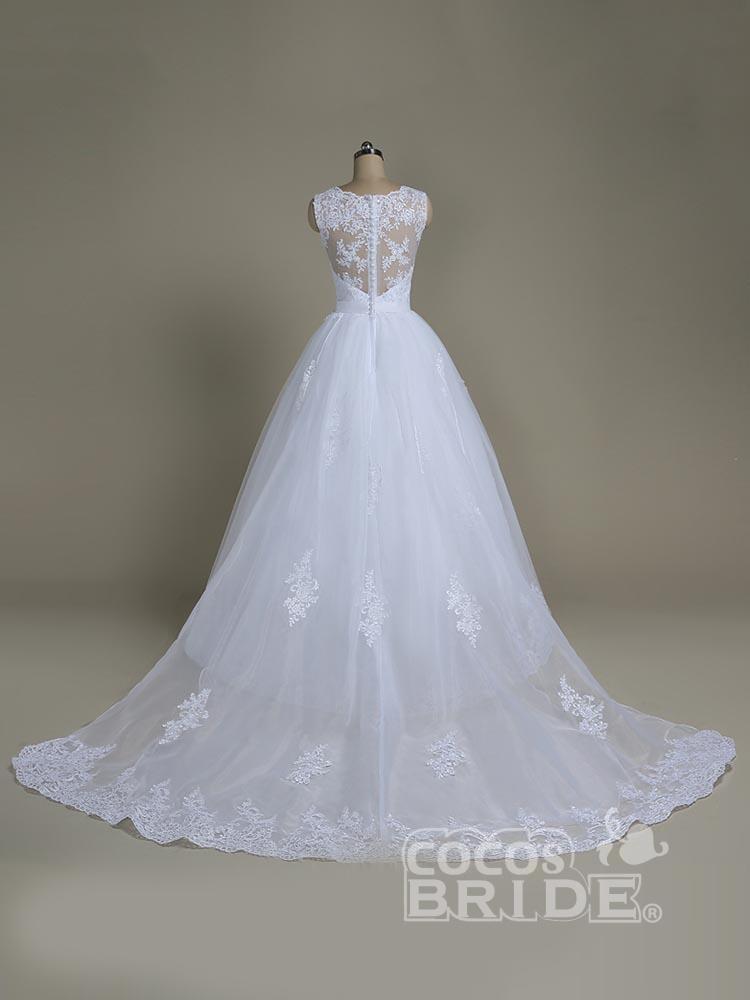 Elegant Long White Jewel Lace Ball Gown Wedding Dresses