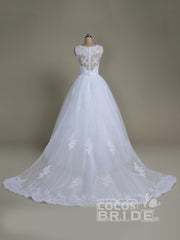 Elegant Long White Jewel Lace Ball Gown Wedding Dresses