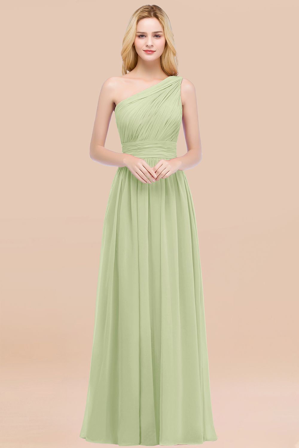 Elegant A-Line Chiffon One Shoulder Sleeveless Ruffles Floor Length Bridesmaid Dresses