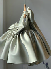 Short Ball Gown Satin Sleeveless Square Neck Party Flower Girl Dresses with Bow
