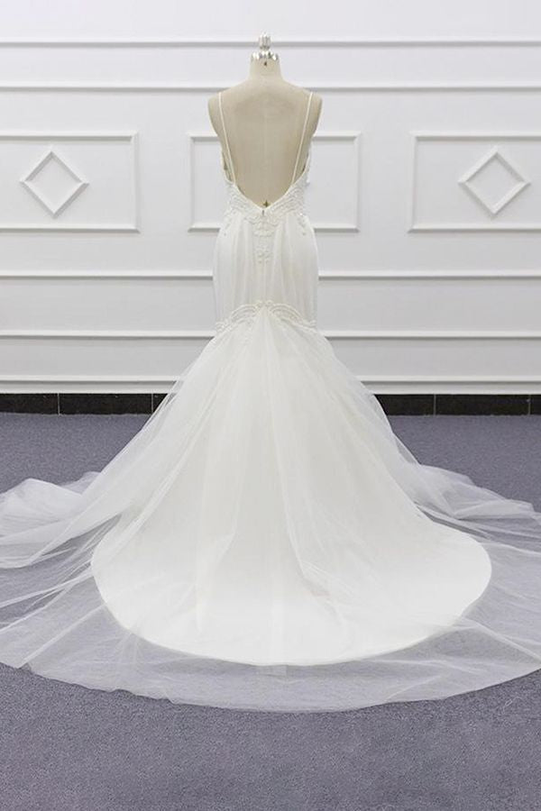 Chic Long Sweetheart Spaghetti Strap Beading Mermaid Wedding Dress