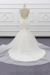 Chic Long Sweetheart Spaghetti Strap Beading Mermaid Wedding Dress