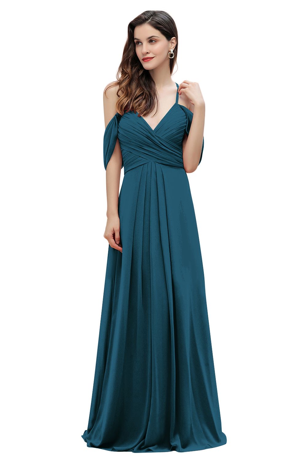 Off the Shoulder A-Line V-neck Chiffon Bridesmaid Dress Floor length Wedding Party Dress