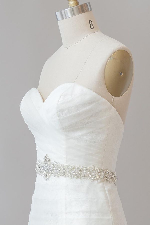 Elegant Long Mermaid Ruffle Sweetheart Lace Tulle Wedding Dress