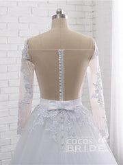Elegant Long Sleeves Lace Covered Button Ball Gown Wedding Dresses