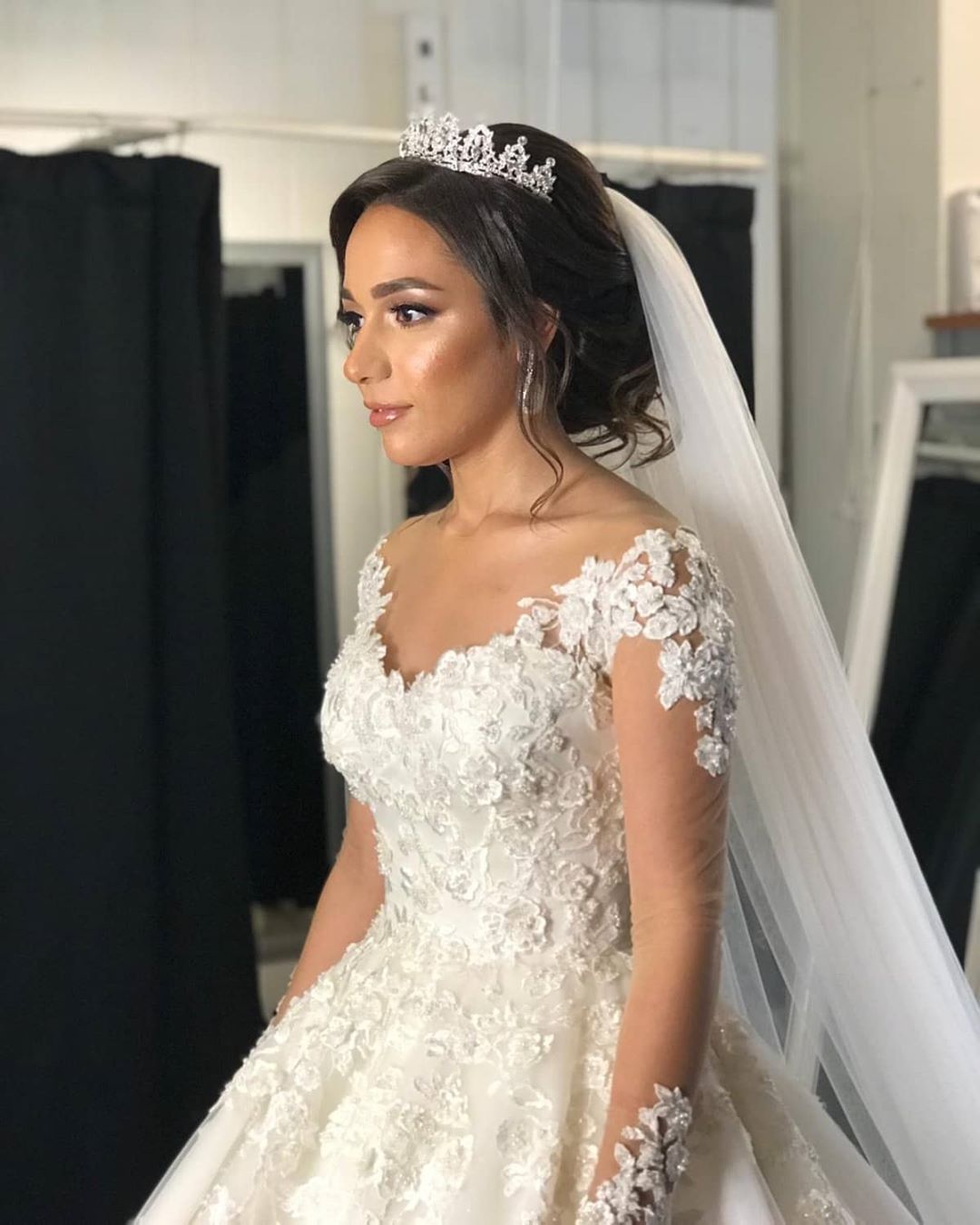 Gorgeous Long A-line Tulle Lace Off the Shoulder Wedding Dress with Long Sleeves