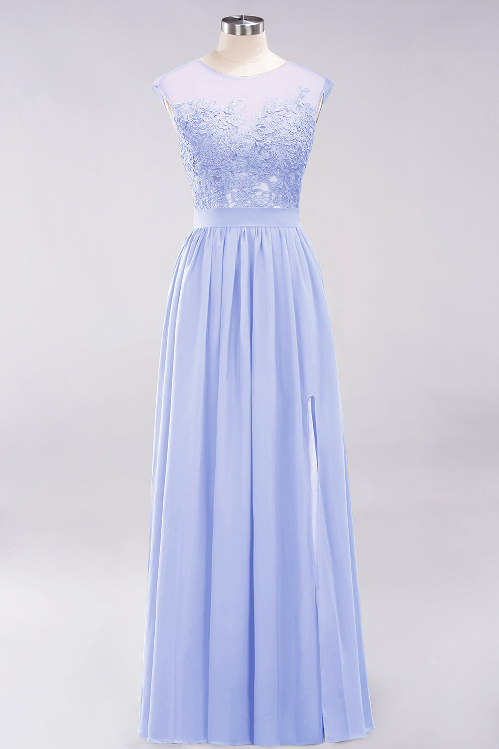 A-line Chiffon Lace Jewel Sleeveless Floor Length Bridesmaid Dresses with Appliques