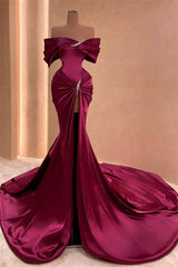 Mermaid Long Front Split Off The Shoulder Prom Dress with Beads