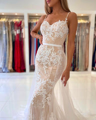 Beautiful Long Mermaid Sweetheart Spaghetti Straps Lace Prom Dress