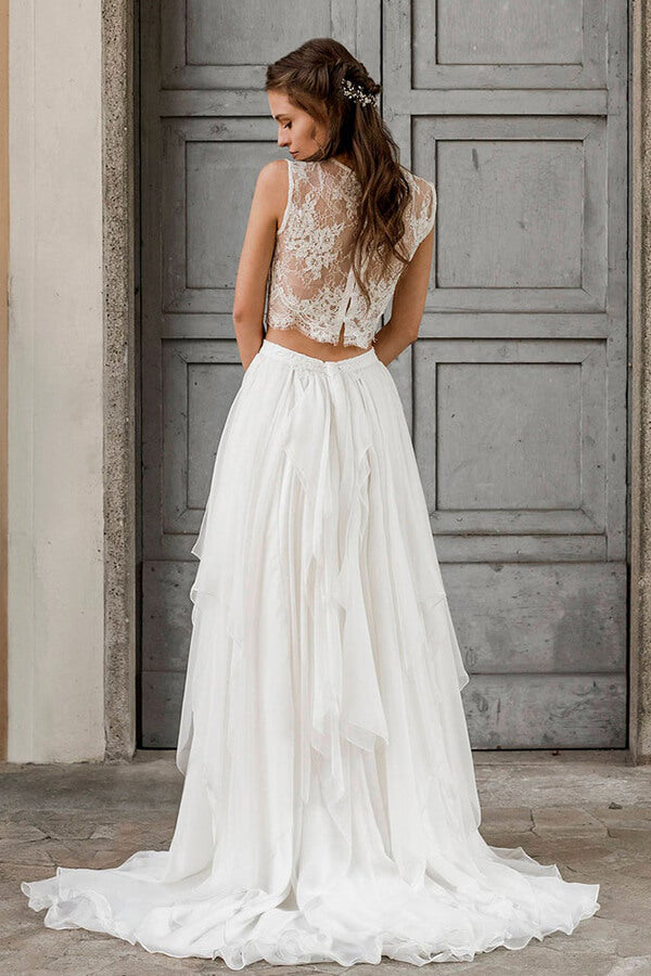 Elegant Long A_line Lace Chiffon Two Piece Wedding Dress