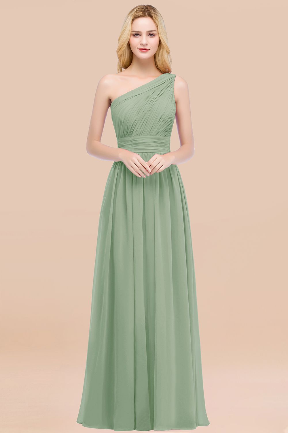 Elegant A-Line Chiffon One Shoulder Sleeveless Ruffles Floor Length Bridesmaid Dresses