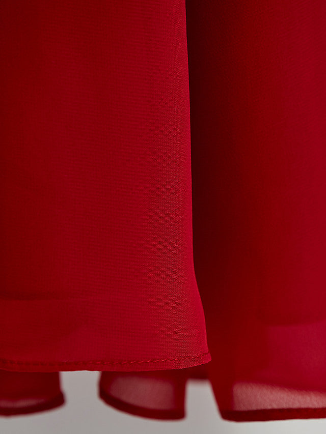 Red Long A-line Chiffon Floor Length Junior Bridesmaid Dress with Lace