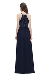 Long Halter Sequins A-line Chiffon Bridesmaid Dresses