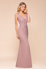 Long Mermaid Lace V-neck Sleeveless Evening Dresses