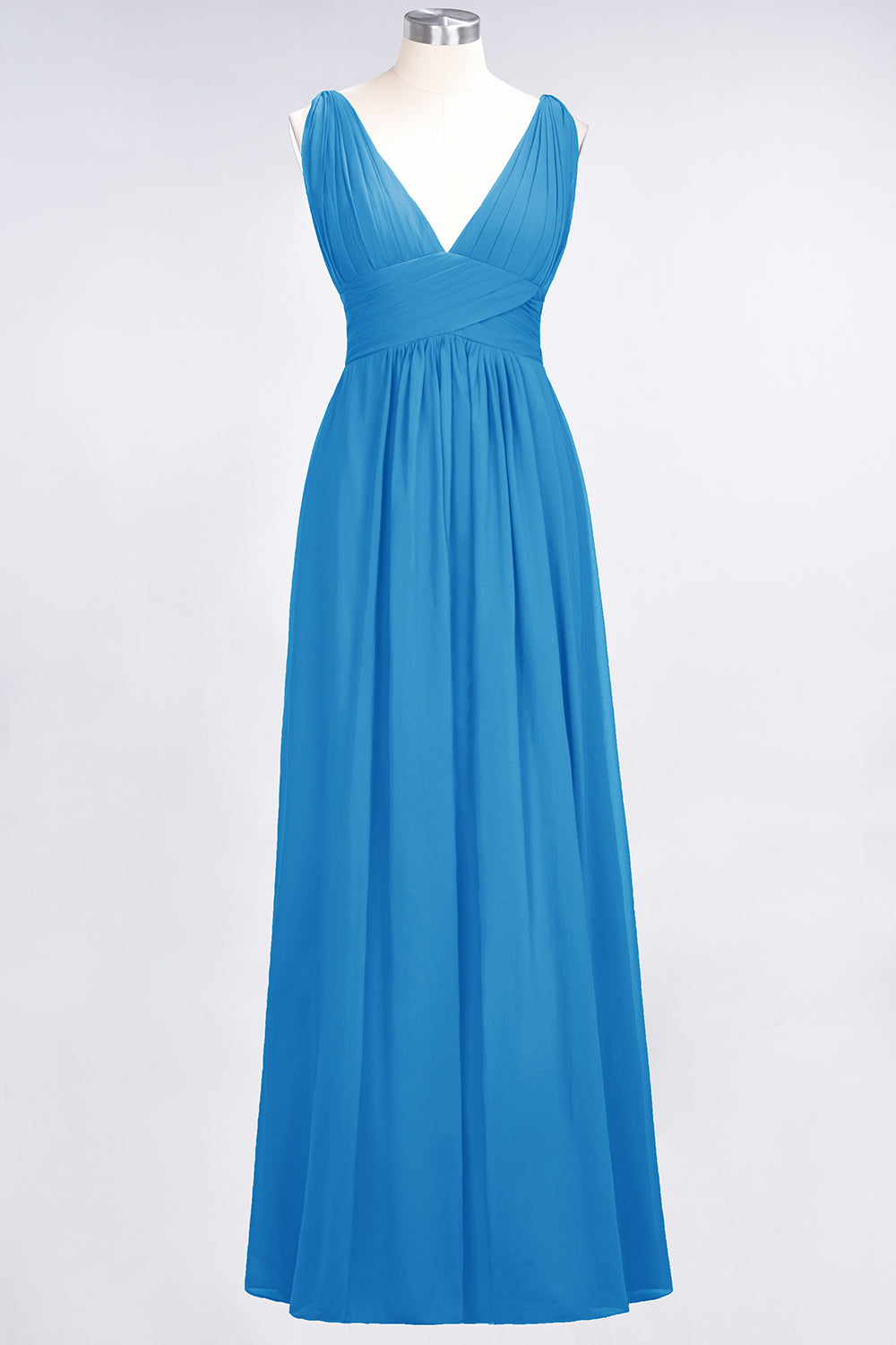 A-Line Chiffon V-Neck Sleeveless Floor Length Bridesmaid Dress with Ruffle