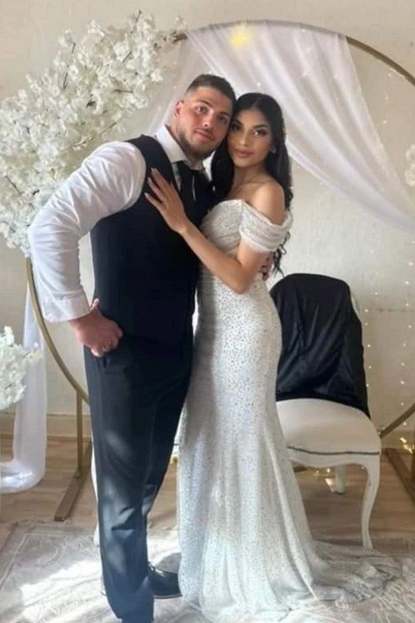 Beautiful Long Mermaid Off the Shoulder Glitter Wedding Dresses