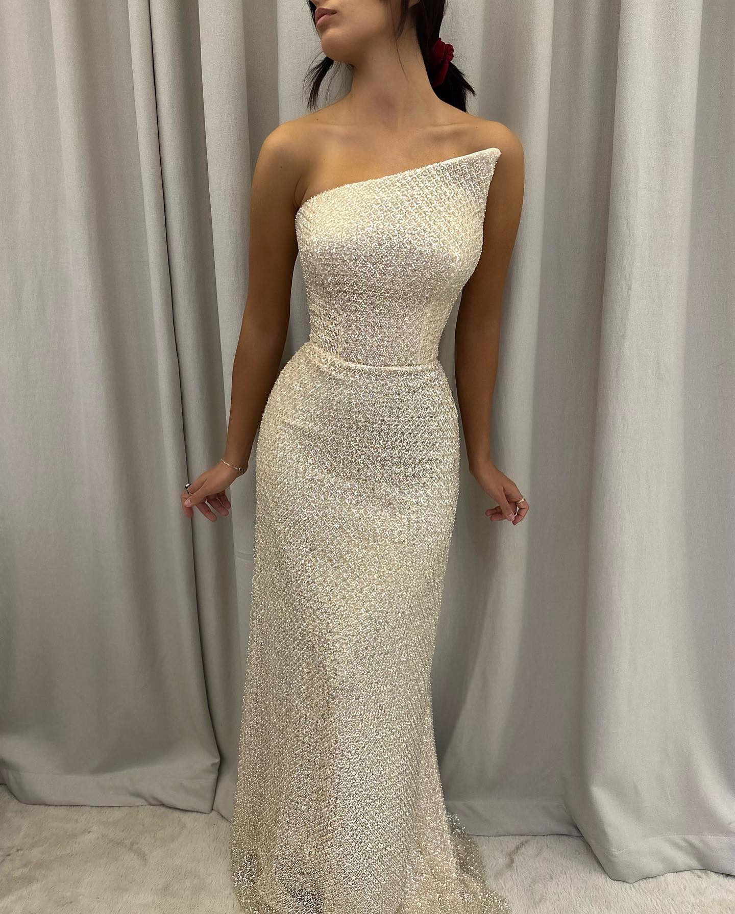 Simple Champagne Strapless Floor Length Mermaid Prom Dress