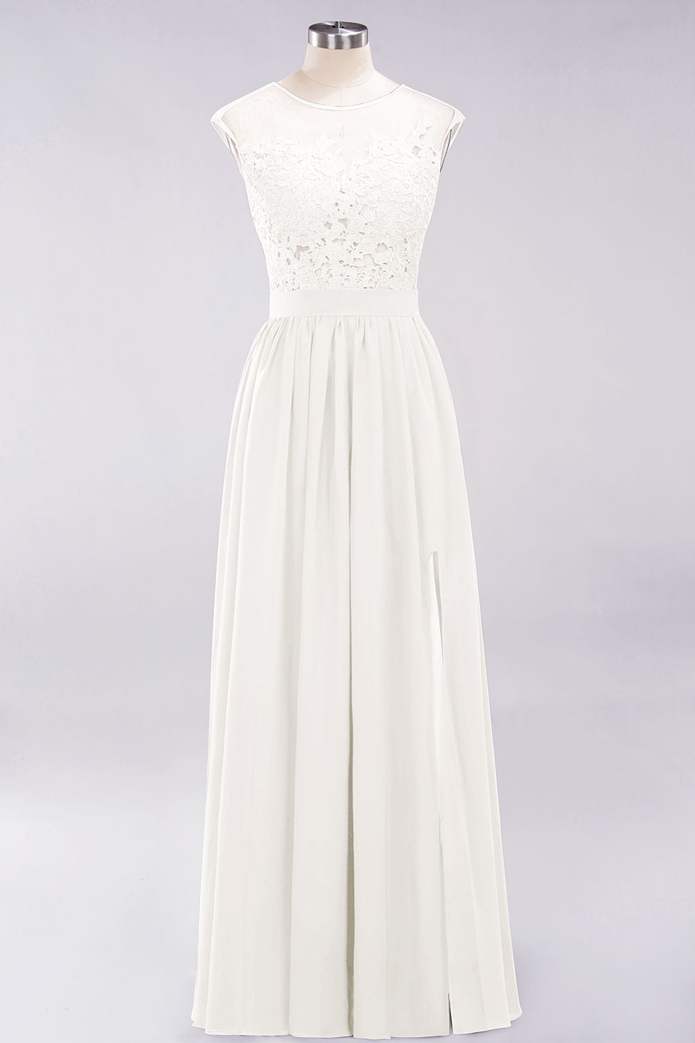 A-line Chiffon Lace Jewel Sleeveless Floor Length Bridesmaid Dresses with Appliques