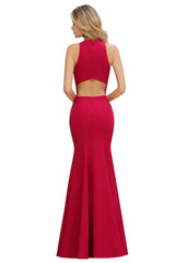 Red Mermaid Halter Prom Dress Long Bridesmaid Dresses