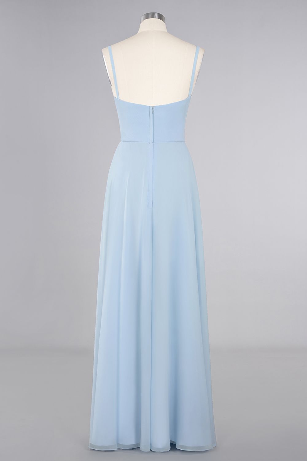 Vintage Spaghetti Straps V-neck A-line Chiffon Floor Length Bridesmaid Dress With Split