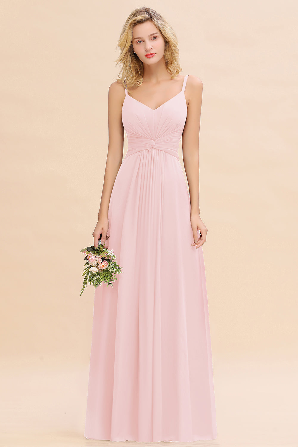Elegant A-line Ruffles Spaghetti Straps Bridesmaid Dress
