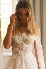 Elegant Long A-line Flower Open Back Lace Sweetheart Floor Length Wedding Dress