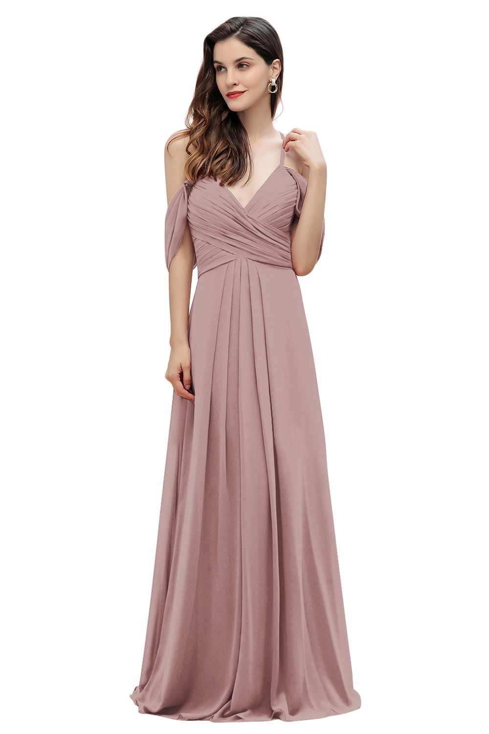 Off the Shoulder A-Line V-neck Chiffon Bridesmaid Dress Floor length Wedding Party Dress
