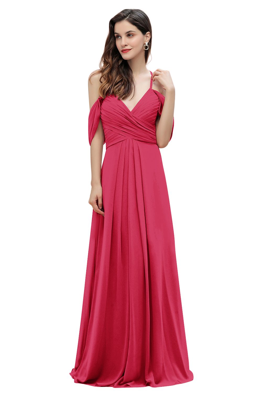 Off the Shoulder A-Line V-neck Chiffon Bridesmaid Dress Floor length Wedding Party Dress