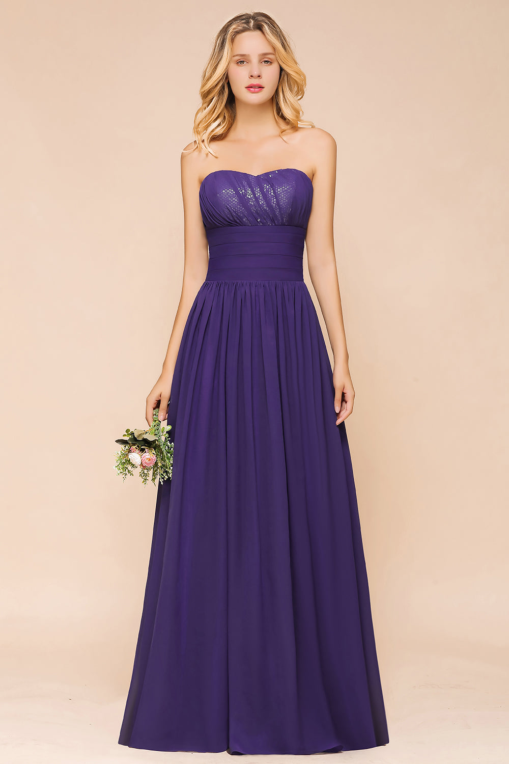 Classy Strapless Open Back A-Line Ruched Bridesmaid Dress With Sequins