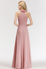 Long A-line Halter Sleeveless Ruffled Chiffon Bridesmaid Dresses