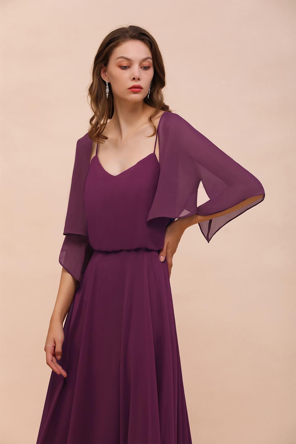 3/4 Sleeves Grape Chiffon Special Occasions Wrap