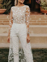 Long Sleeves Jewel Neck Jumpsuits A-Line Wedding Dresses