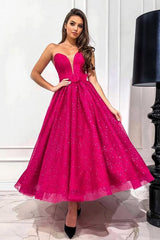 Strapless Open Back Long A Line Tulle Party Dress with Ruffles