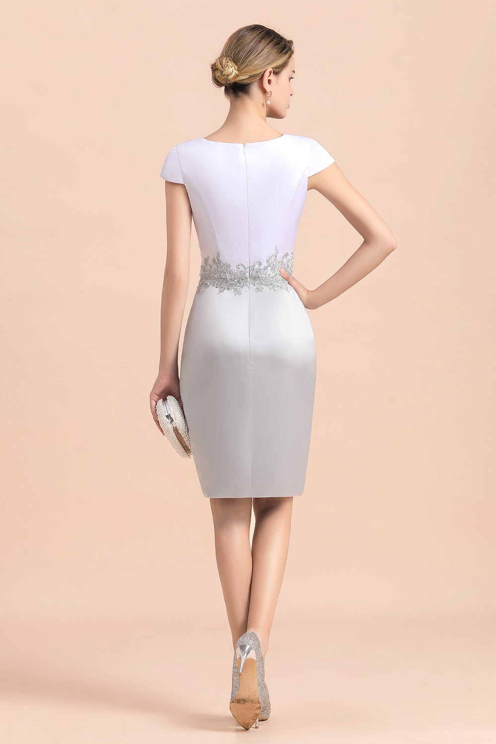 Silve Lace Appliques Short Knee-Length Mother Of the Bride Dress