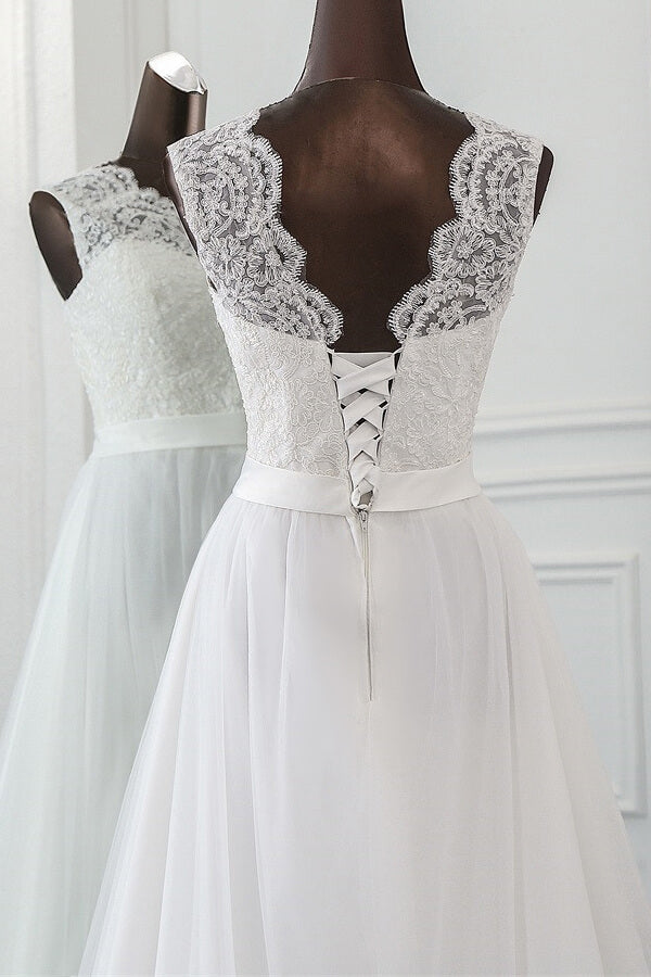 Elegant Long Sweetheart Lace-up Tulle A-line Wedding Dress