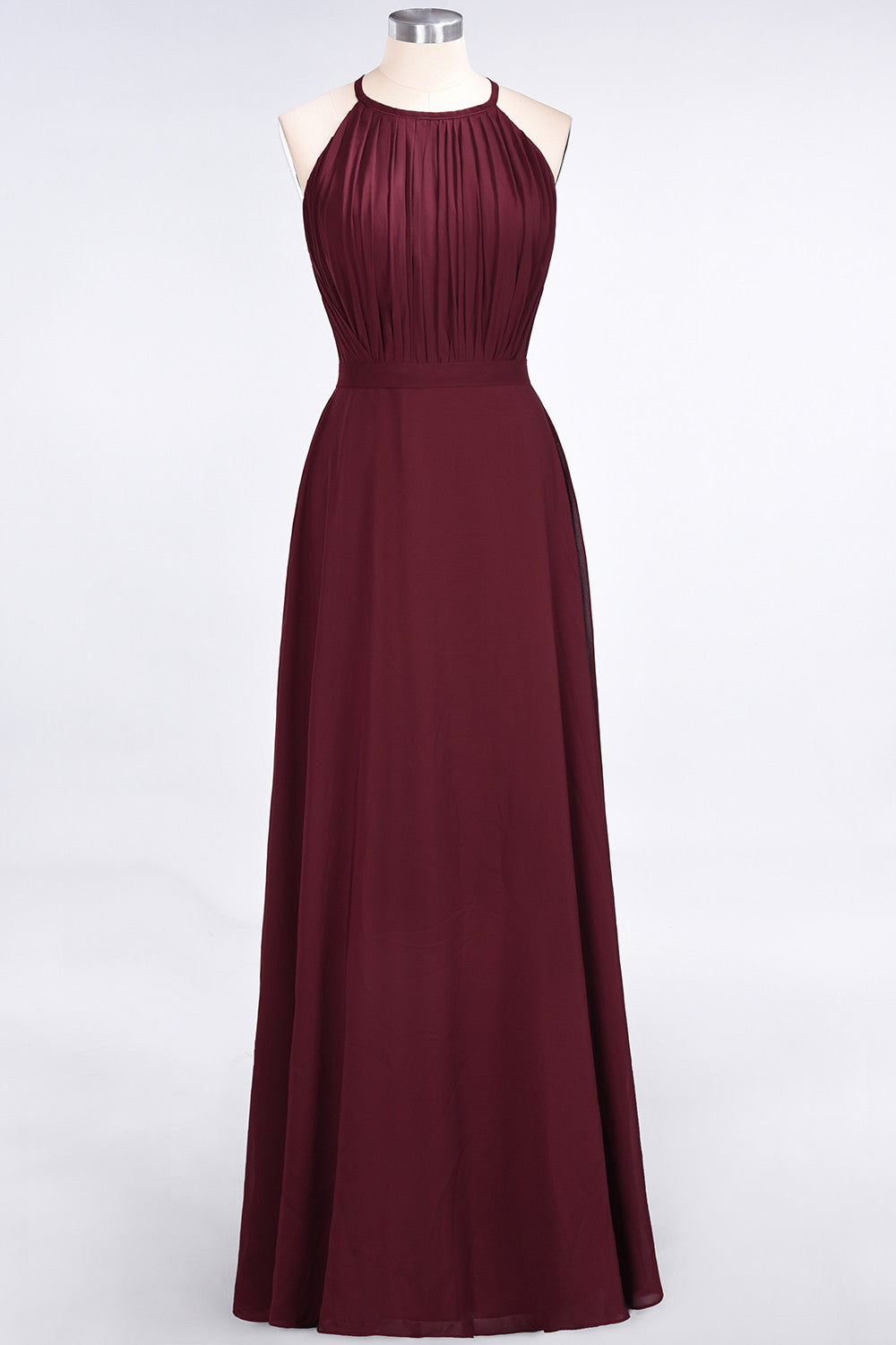 A-Line Chiffon Jewel Sleeveless Floor Length Bridesmaid Dress with Ruffles