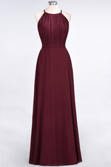 A-Line Chiffon Jewel Sleeveless Floor Length Bridesmaid Dress with Ruffles