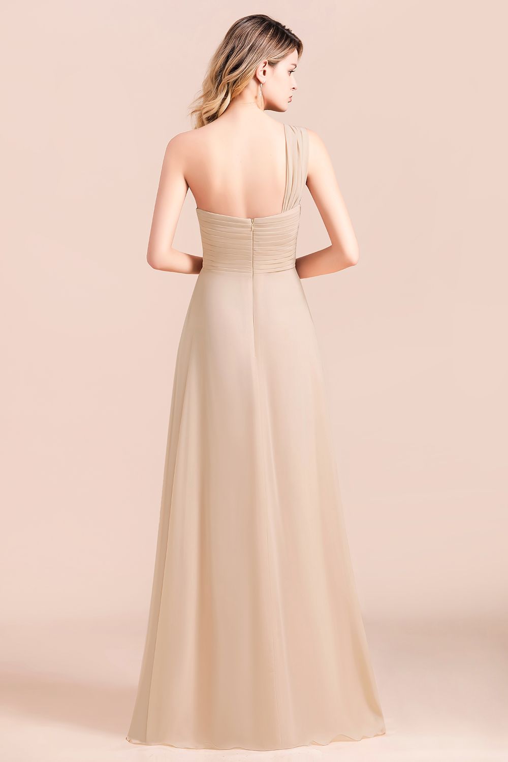Simple One Shoulder Wedding Guest Dress A-Line Chiffon Bridesmaid Dress With Side Slit