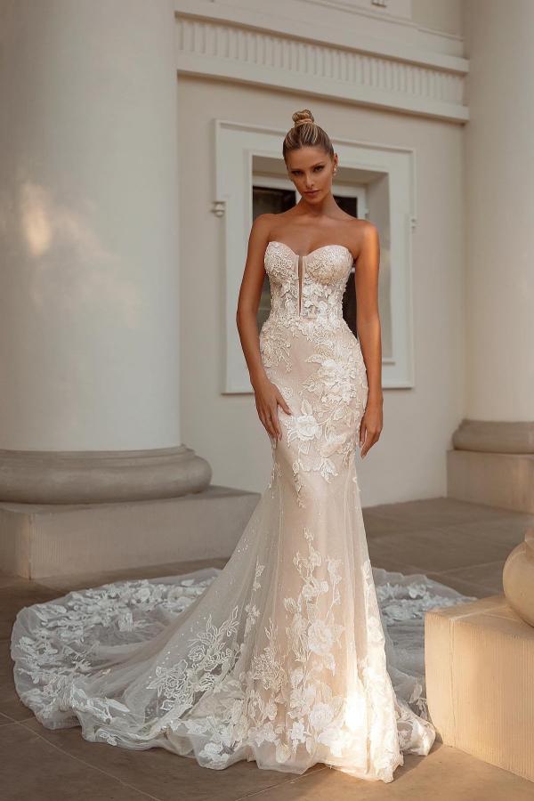 Elegant Long Mermaid Sweetheart Tulle Lace Wedding Dresses with Jacket