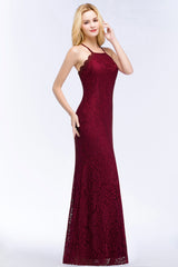Mermaid Floor Length Halter Lace Burgundy Bridesmaid Dresses