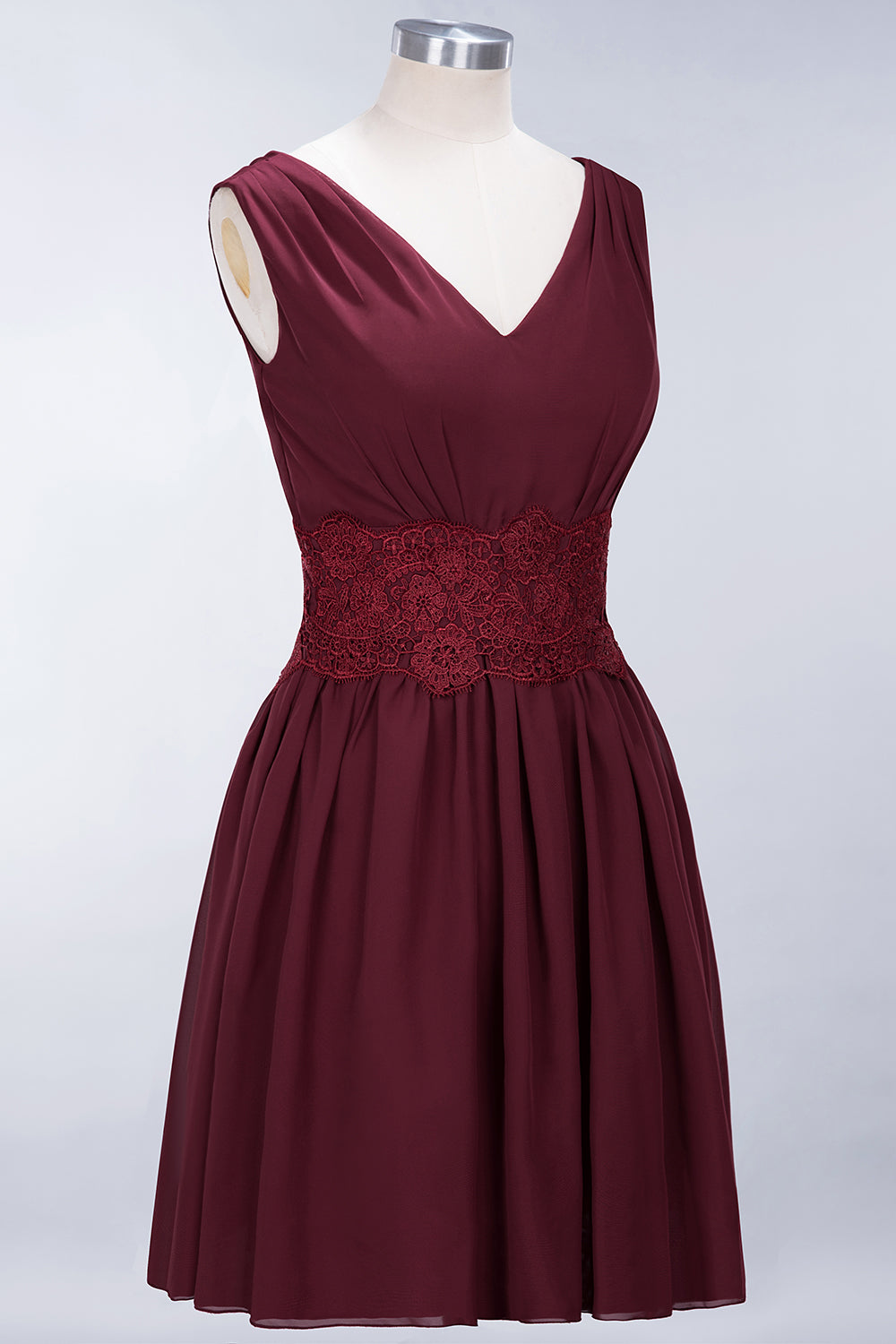 A-line Chiffon Lace V-Neck Sleeveless Mini Bridesmaid Dresses