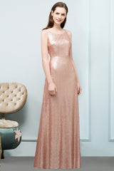 A-line Sequined Scoop Sleeveless Floor Length Bridesmaid Dresses