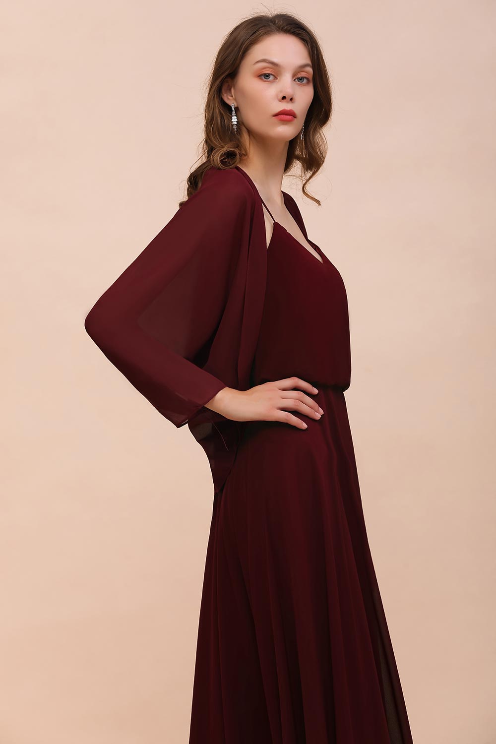 Burgundy Long Sleeves Chiffon Special Occasions Wrap