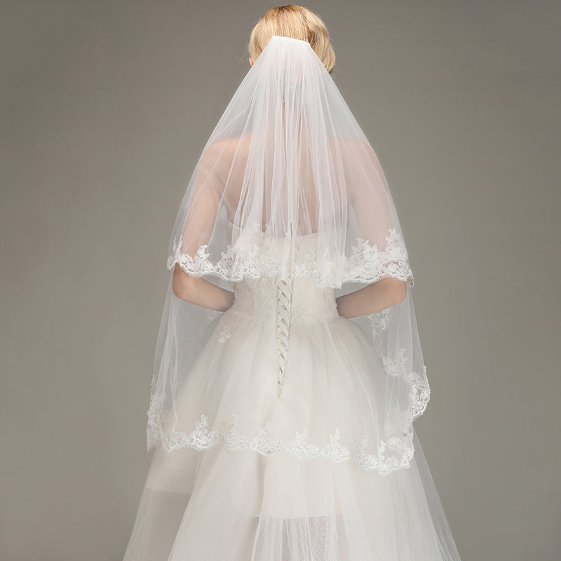 Two Layers Tulle Appliques Wedding Veil