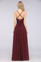 A-Line Chiffon Spaghetti Straps Sweetheart Sleeveless Floor Length Bridesmaid Dress with Ruffles