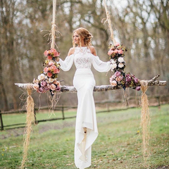 Elegant Lace Long Mermaid Chiffon Wedding Dresses with Sleeves