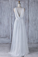 Elegant Long V-neck Ruffle Chiffon A-line Wedding Dress