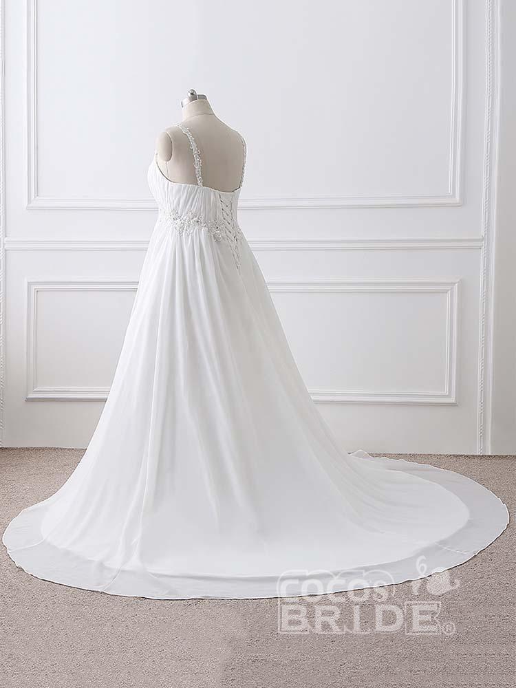 Plus Size Long Spaghetti Straps A-Line Ruffles Chiffon Wedding Dresses